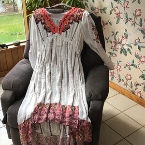 Sundance White Maxi Dress with Coral and Pink Embroidery